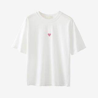 Embroider Heart Oversize Top White - One Size