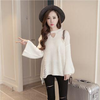 Keyhole-front Bell-sleeve Sweater