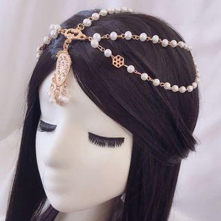Faux Pearl Headpiece Double Layer Pearl Tassel Headpiece - One Size