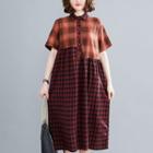 Plaid Panel Short-sleeve Dress As Shown In Figure - F