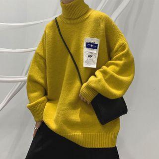Turtleneck Lettering Patch Sweater