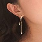 Non-matching Rhinestone Moon & Star Fringed Earring 1 Pair - Gold - One Size