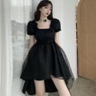 Puff-sleeve Irregular A-line Mini Organza Dress