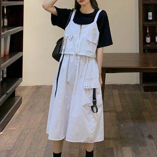 Zip Camisole Top / Midi A-line Cargo Skirt