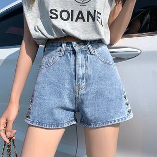 High-waist Washed Button-up Wide Leg Shorts