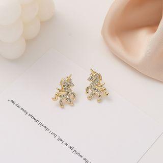 Rhinestone Unicorn Earring 1 Pair - 925 Silver Earring- Silver Rhinestone - Gold - One Size