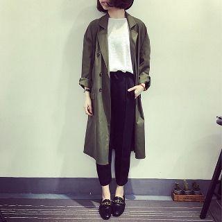 Lapel Double-breasted Plain Trench Coat