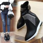Embellished Pointy-toe Wedge Ankle Boots