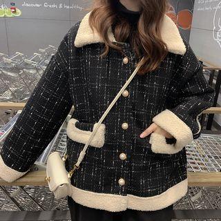 Oversize Double-pocket Plaid Woolen Cardigan