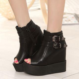 Hidden Wedge Platform Peep-toe Ankle Boots