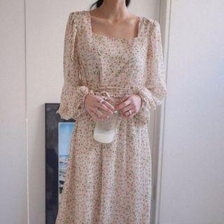 Long-sleeve Floral Maxi Dress As Shown In Figure - One Size