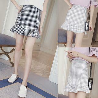Plaid Ruffle Hem Miniskirt