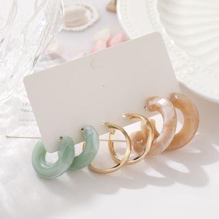 Set Of 3 Pairs: Hoop Earring 1 Pair - A03 - 0501 - Green & Gold - One Size