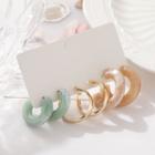 Set Of 3 Pairs: Hoop Earring 1 Pair - A03 - 0501 - Green & Gold - One Size