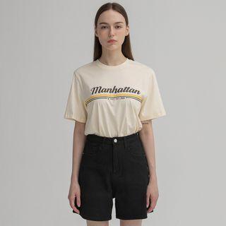 [nefct] Letter-printed T-shirt Cream - One Size