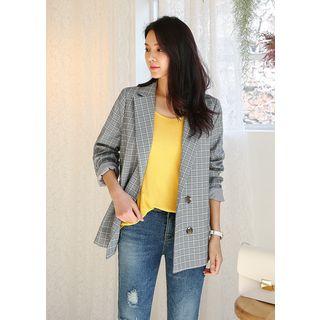 Plus Size - Glen-plaid Double-breasted Blazer