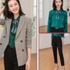 Set: Double-breasted Plaid Blazer + Shirt + Dress Pants