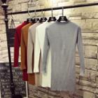 Ruffle Mock Neck Long-sleeve Knit Dress