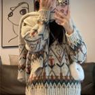 Patterned Sweater With Knit Scarf