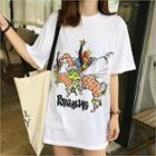 Elbow-sleeve Printed T-shirt Ivory - One Size
