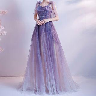 Rhinestone Ruffle Trim Mesh A-line Wedding Gown