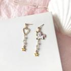 Non-matching Alloy Unicorn & Heart Dangle Earring 1 Pair - Stud Earrings - Gold - One Size