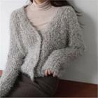 V-neck Boucl -knit Wool Blend Cardigan