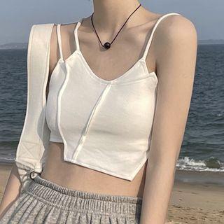 Sleeveless Asymmetrical Panel Top White - One Size