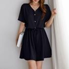 V-neck Drawstring Flared Playsuit
