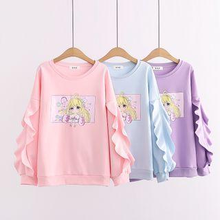 Cartoon Print Ruffle Sweatshirt