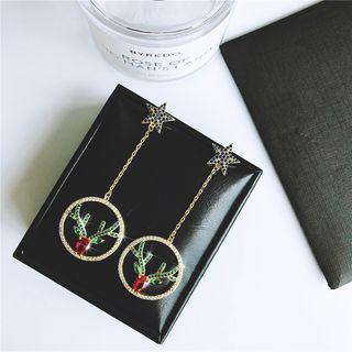 Rhinestone Star & Deer Dangle Earring 925silver - One Size