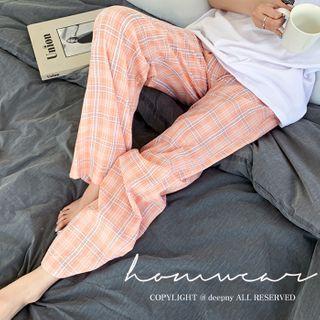 Pocket-side Plaid Loose-fit Pants