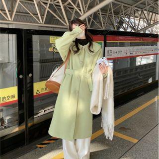 Peter Pan Collar Sashed Coat Green - One Size
