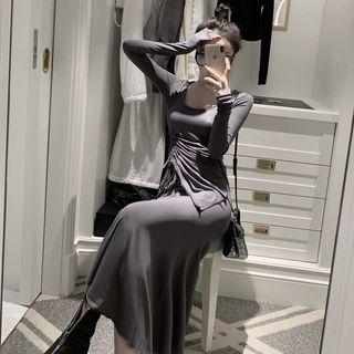 Shirred Long-sleeve Slim-fit Top / Slim-fit Skirt