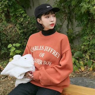 Balloon-sleeve Printed Thick Sweatshirt