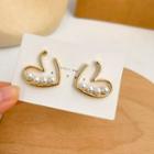 Heart Faux Pearl Drop Earring 1 Pair - White Faux Pearl - Gold - One Size