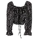 Floral Cropped Blouse Blouse - Floral - White & Black - One Size