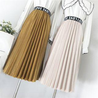 Letter Trim Pleated Midi Skirt