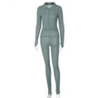 Long-sleeve Button-up Knit Jumpsuit