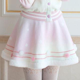 Printed Pom Pom Detail A-line Skirt