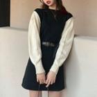 Two Tone Mini A-line Sweater Dress Milky White & Black - One Size