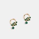 Faux Crystal Flower Dangle Earring 1 Pair - Gold & Green - One Size