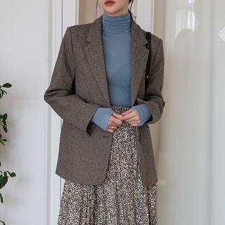 Single-breasted Checked Jacket Mocha - One Size