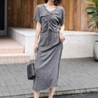 Drawstring Short-sleeve Midi T-shirt Dress