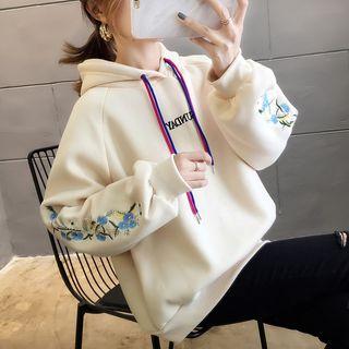 Floral Embroidered Lettering Hoodie