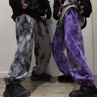 Embroidered Letter Tie Dye Harem Pants