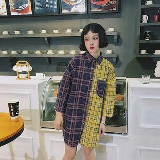 Contrast Plaid Long Shirt