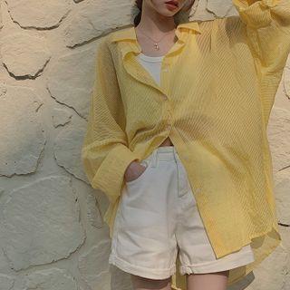Long-sleeve Loose-fit Shirt Yellow - One Size