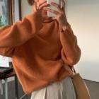 High Neck Plain Sweater Tangerine - One Size