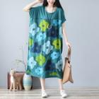Short-sleeve Floral Print Midi T-shirt Dress